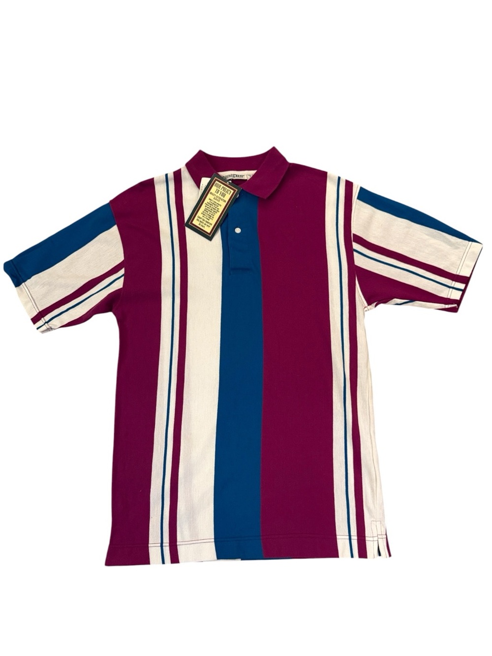 Vintage 90s Steeplechase Striped Knit Polo Shirt Deadstock Large Magenta Teal